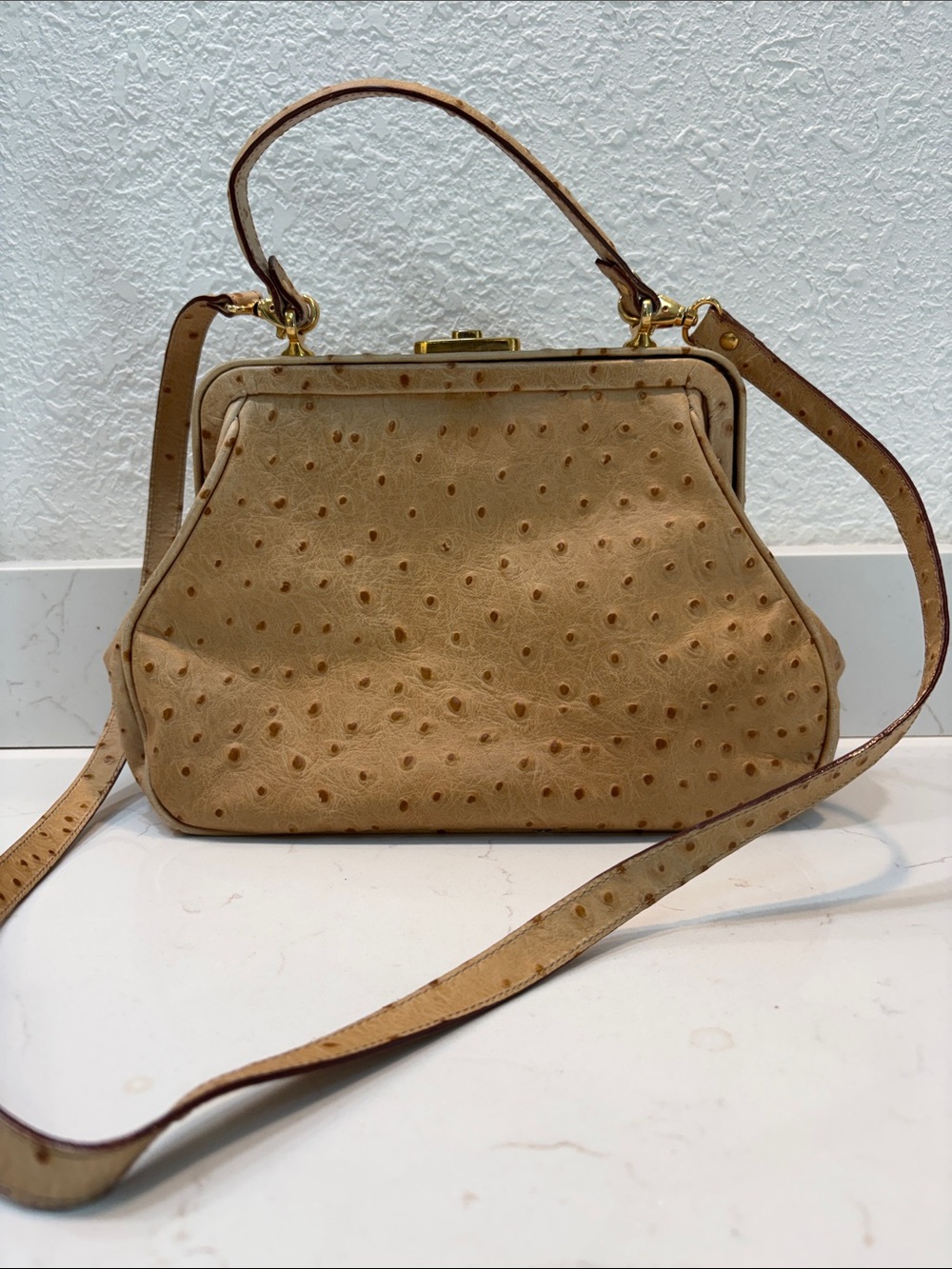 Saks Fifth Avenue leather Ostrich-Texture satchel with Crossbody strap
